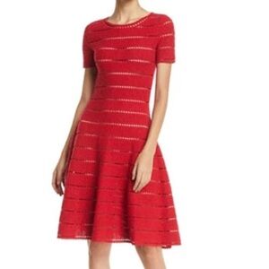OSCAR DE LA RENTA Red Tweed Pointelle Fit And Flare NWT Dress Size M